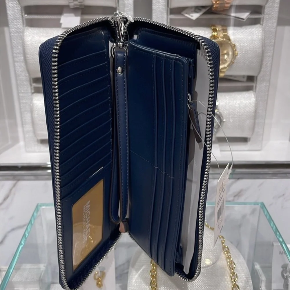 MICHAEL KORS Continental Wristlet Phone Case Wallet Navy NWT